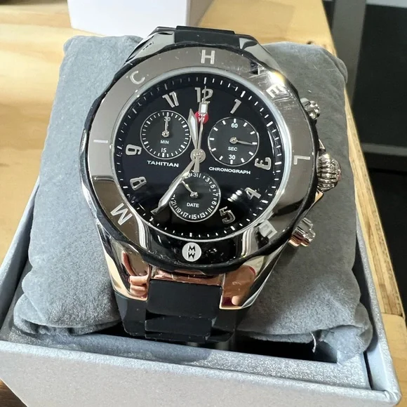 Michele Watch With Silicone Band - Black And Silver Michele Deco Sport Chronograph Stainless Steel Watch 36mm  main image 3